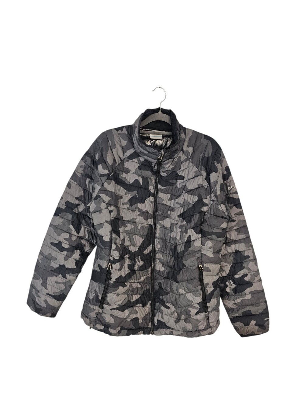 Columbia Camo Puffer Jacket Quilted Lightweight Black Gray Outdoor Coat XL - Picture 5 of 6